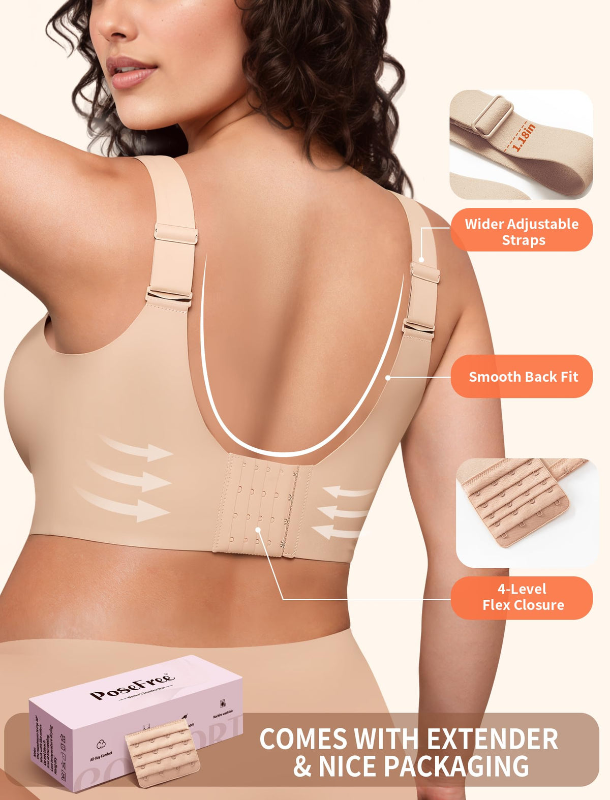 PoseFree Full Coverage Wireless Jelly Bra, Nude, XL