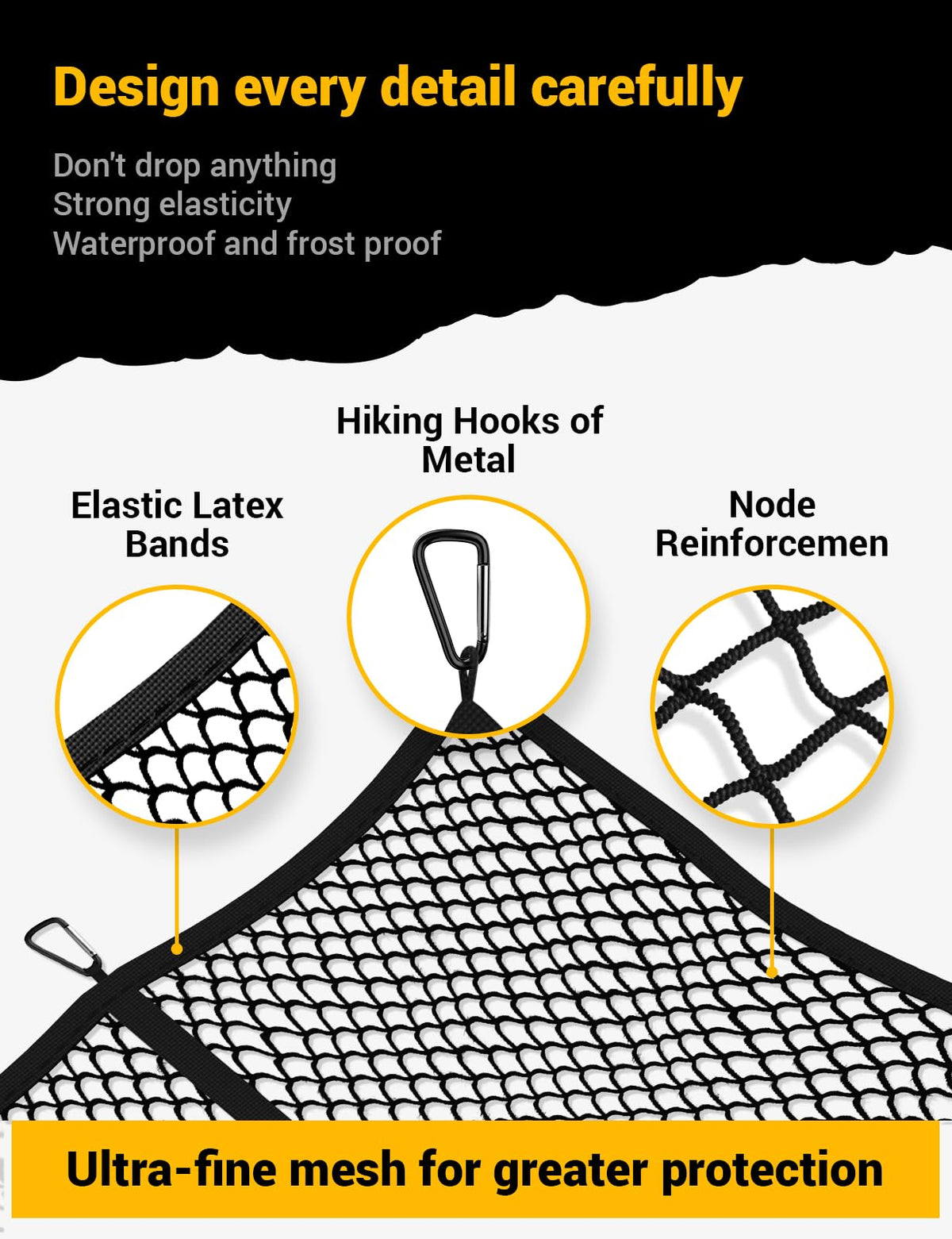 AUTOWN Stretchable Truck Bed Cargo Net with 8 Carabiners, 4' x 4'