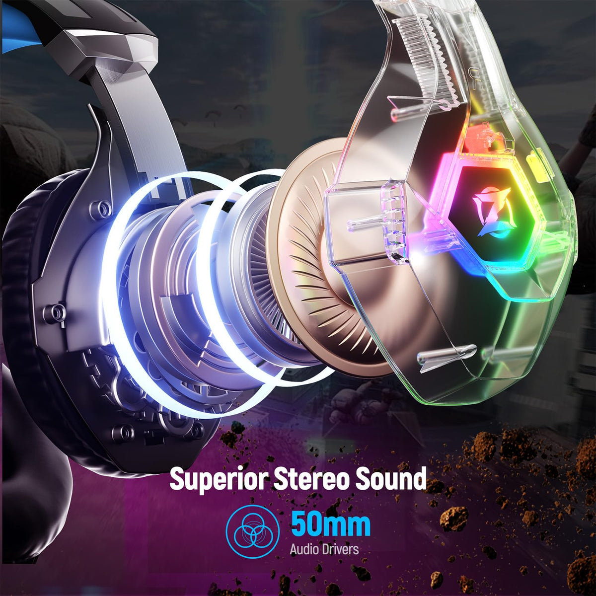 Ozeino Gaming Headset with Mic and RGB Lights, Blue