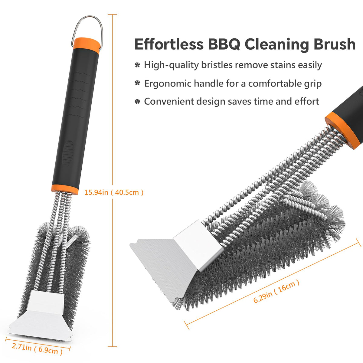 Fixmend Stainless Steel BBQ Grill Brush with Scraper, 15 Inch, 2 Pack