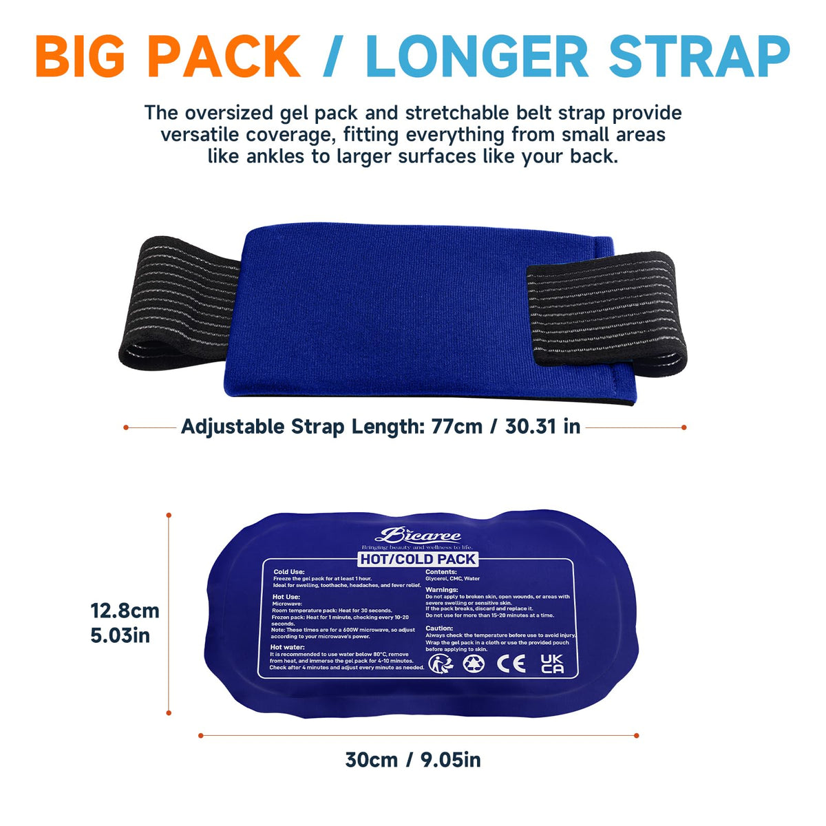 Bicaree Reusable Cold Gel Ice Packs, 3-Piece Set