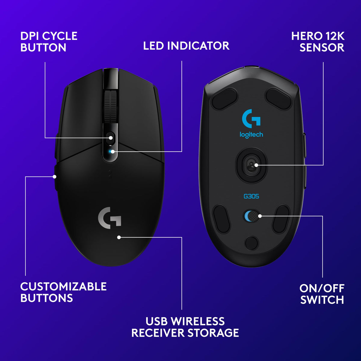 Logitech G305 Lightspeed Wireless Gaming Mouse, Black