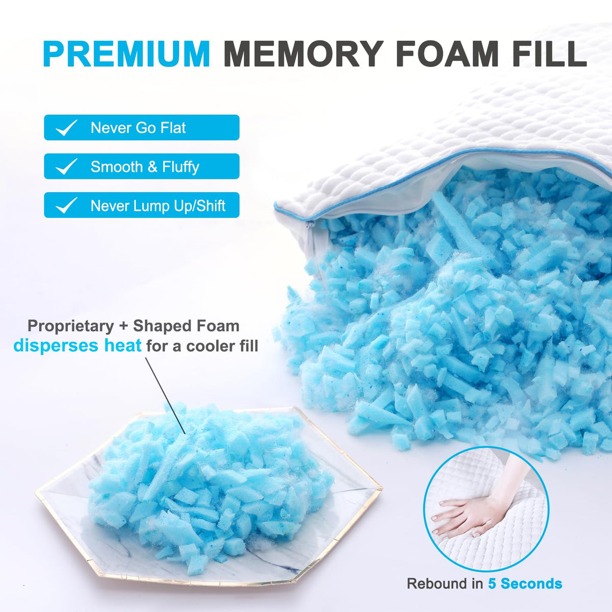 VVZ Cooling Shredded Memory Foam Pillows, Queen Size, 2 Pack