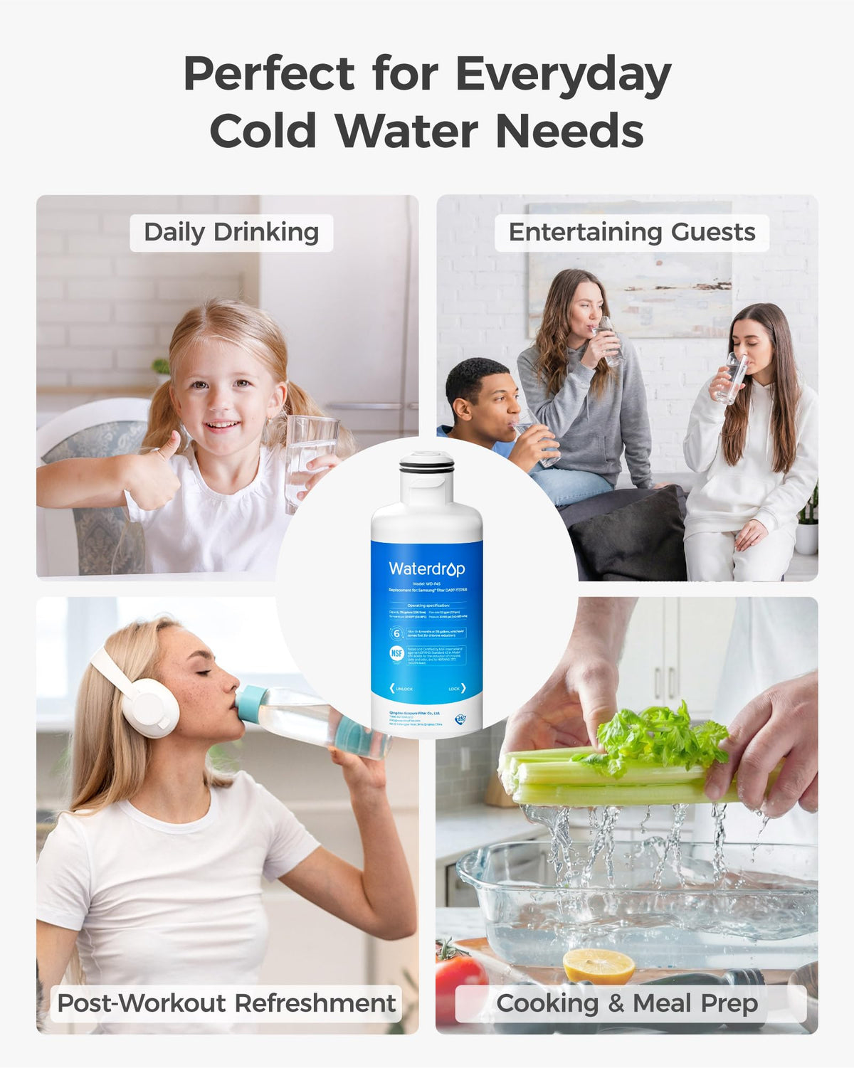 Waterdrop WD-F45 Refrigerator Water Filter, 3 Filters