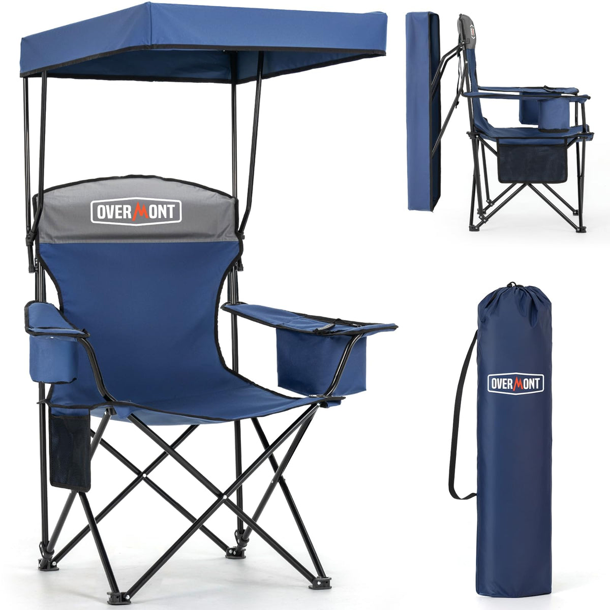 Overmont Folding Beach Chair with Umbrella and Cooler, Blue