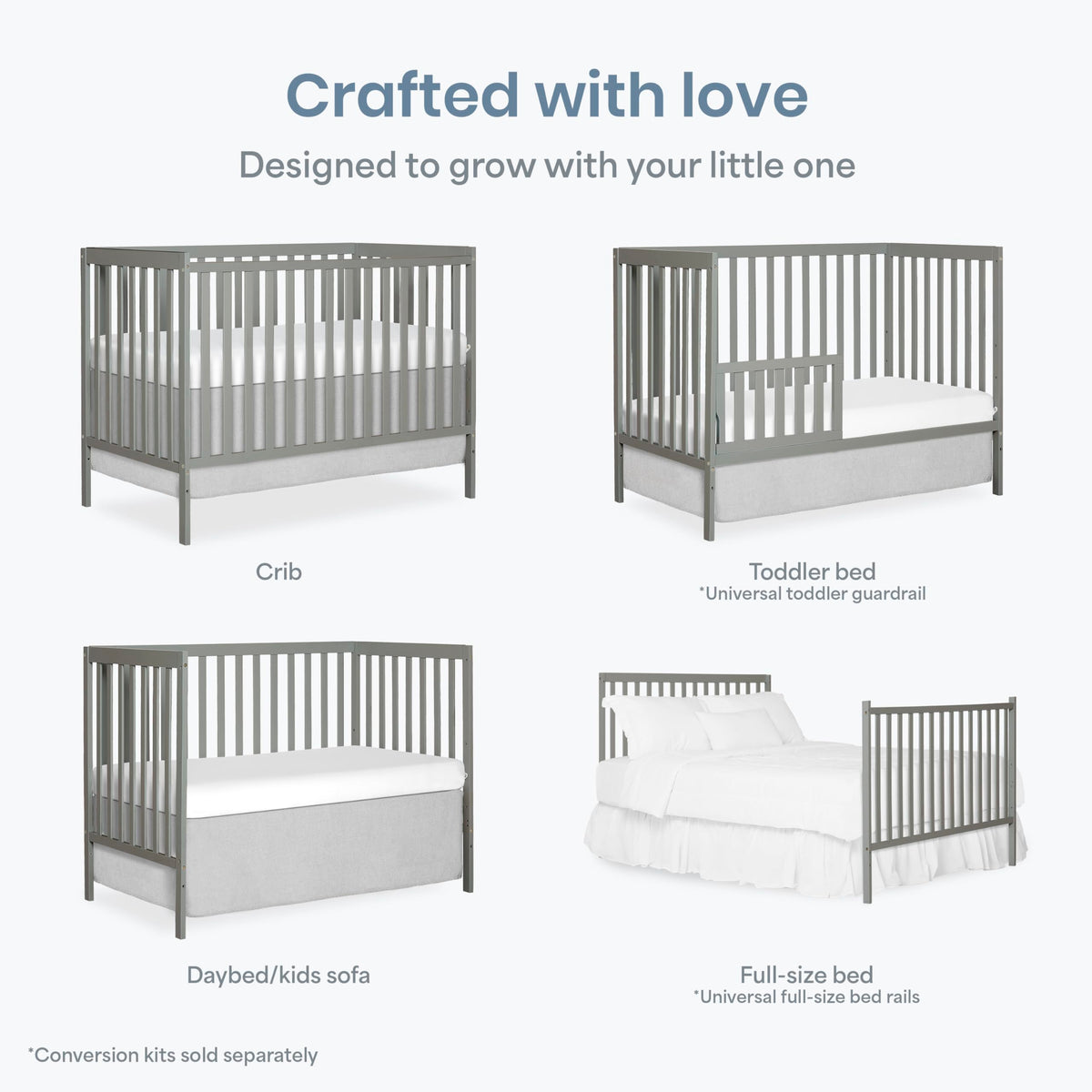 Dream On Me Synergy 5-in-1 Convertible Crib, Cool Grey