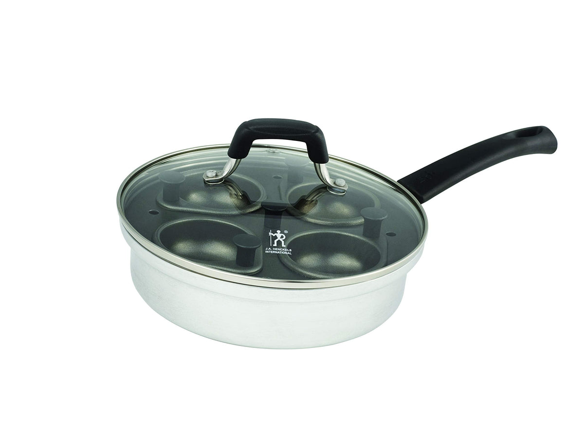 Henckels Non-Stick 4 Cup Egg Poacher with Glass Lid, Silver/Black