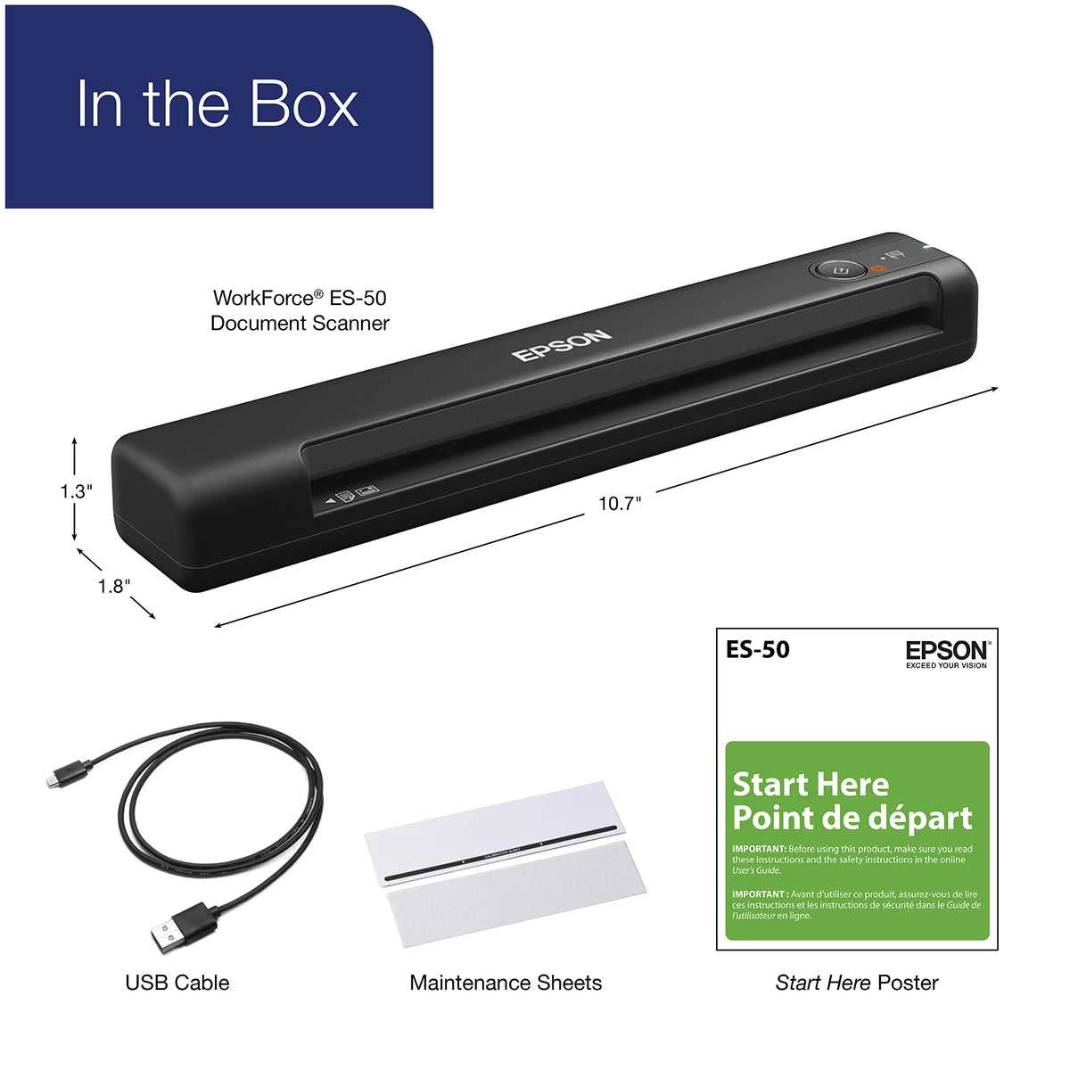 Epson WorkForce ES-50 Portable Sheet-fed Document Scanner, Black