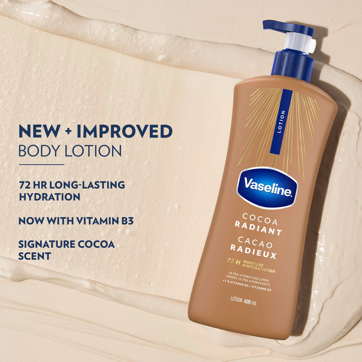 Vaseline Cocoa Radiant Lotion, Ultra-Hydrating, 600mL, 3 Pack