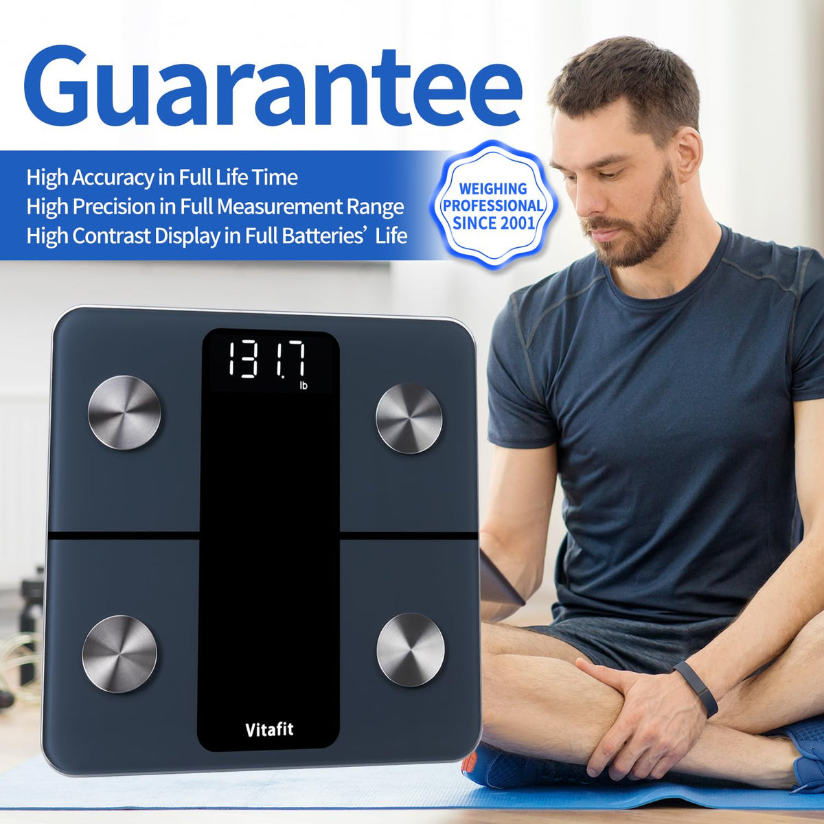 Vitafit Smart Weight Scale, Body Composition, 400 lb, Black
