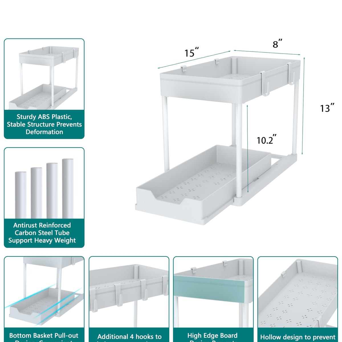 DEKAVA 2-Tier Sliding Under Sink Organizer, 2-Pack, White