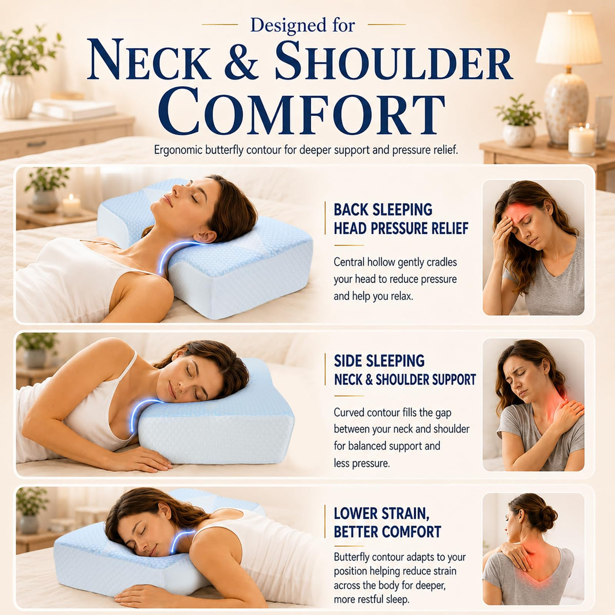 Mkicesky Memory Foam Cervical Pillow with Cooling Cover