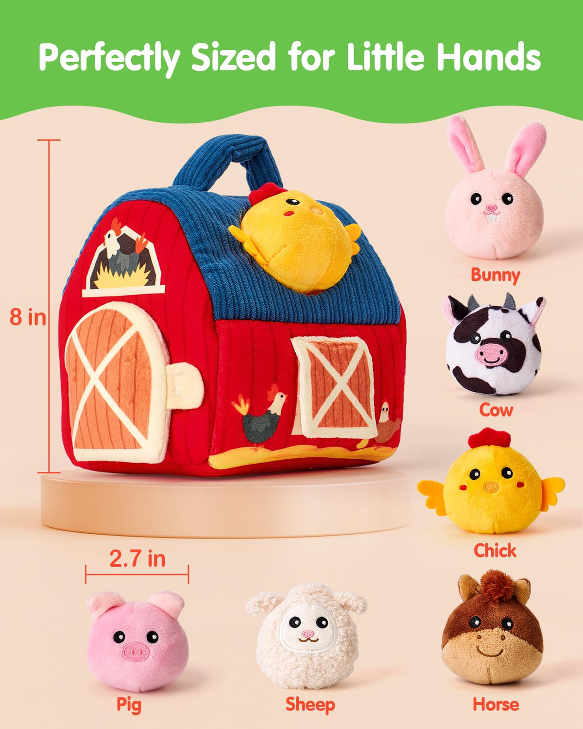 Hahaland Montessori Baby Toy Surprise Barn with Stuffed Animals