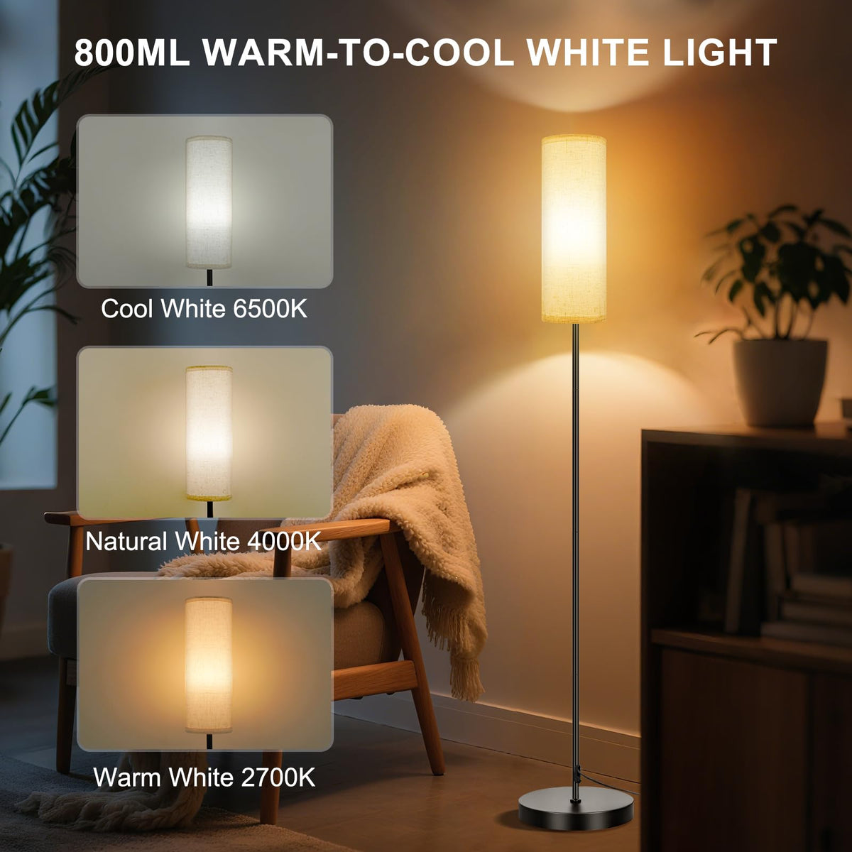 FRIDEKO HOME Dimmable Floor Lamp with Remote, Beige Shade