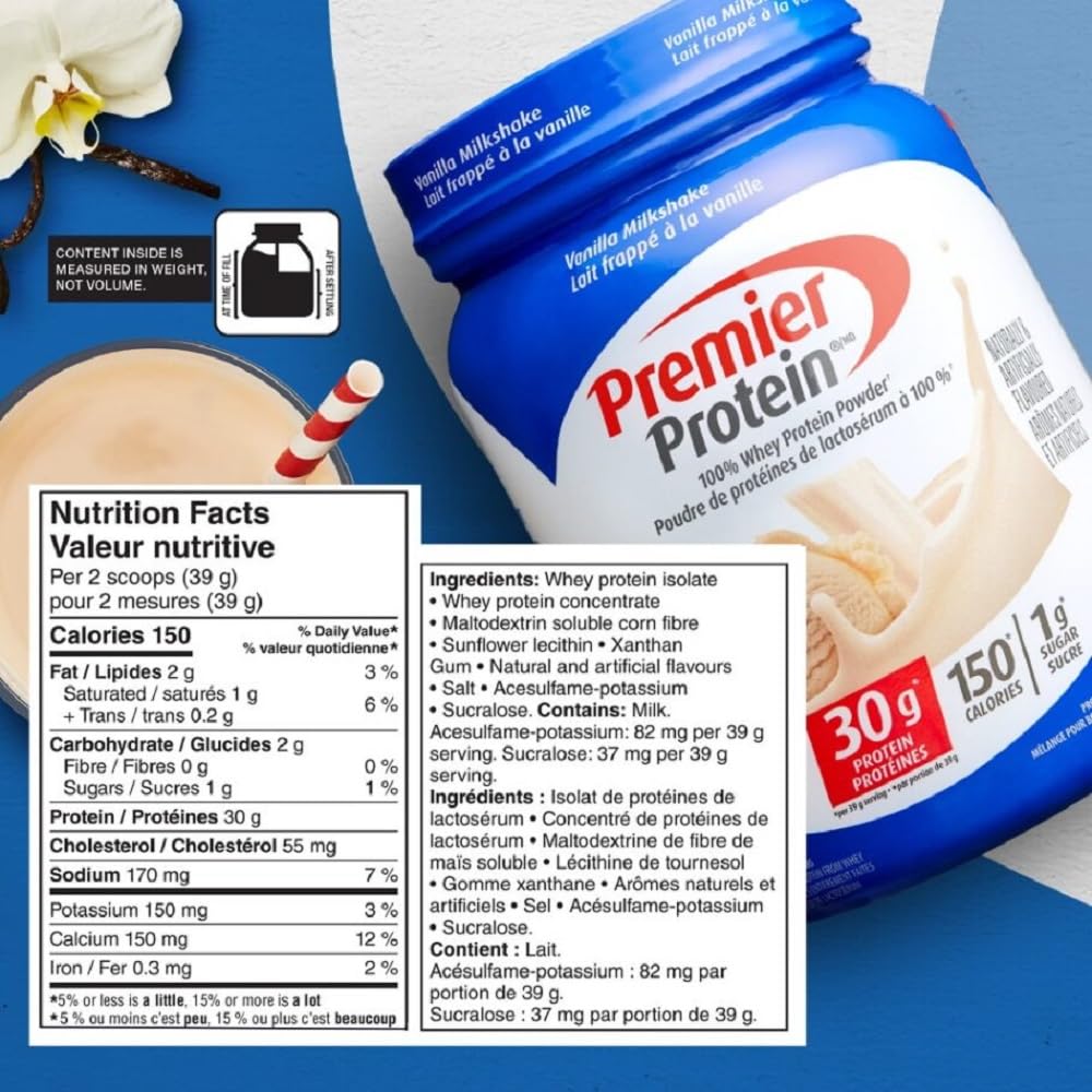 Premier Protein 100% Whey Protein Powder, Vanilla Milkshake, 663 g