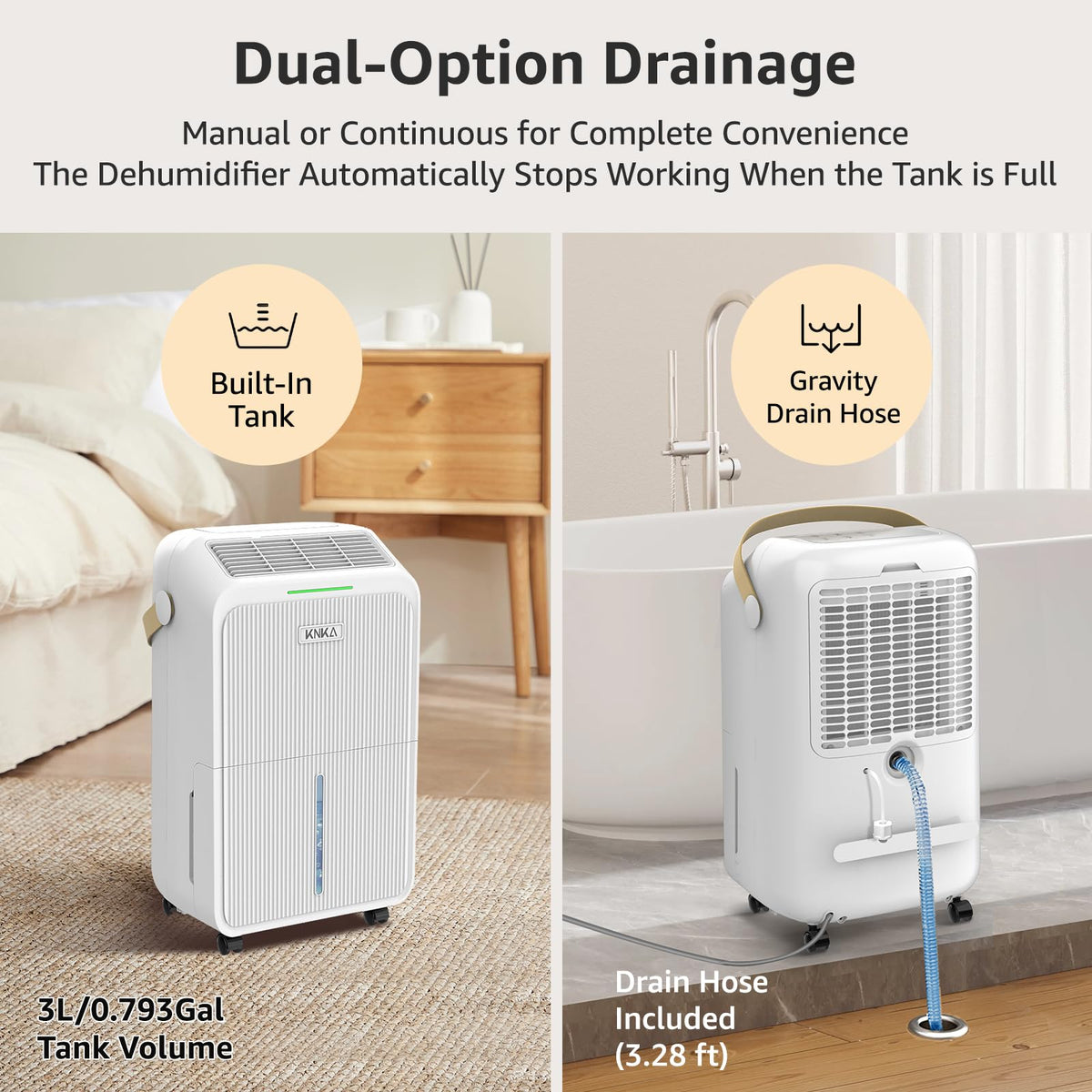 Dehumidifier for Basement with Drain Hose Max 34 Pints