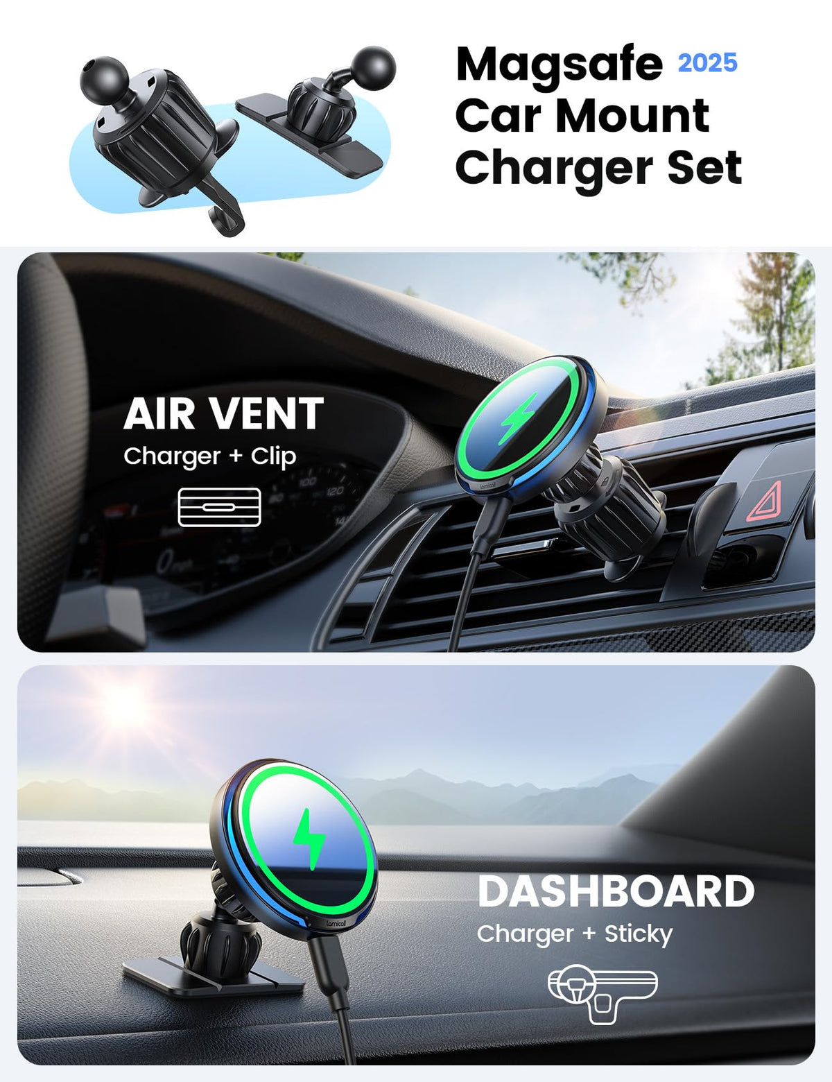 Lamicall MagSafe Car Mount Charger, 15W Wireless