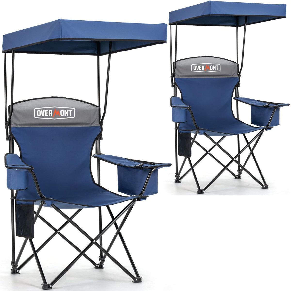 Overmont Folding Beach Chair with Canopy and Cooler, Blue, 2pcs