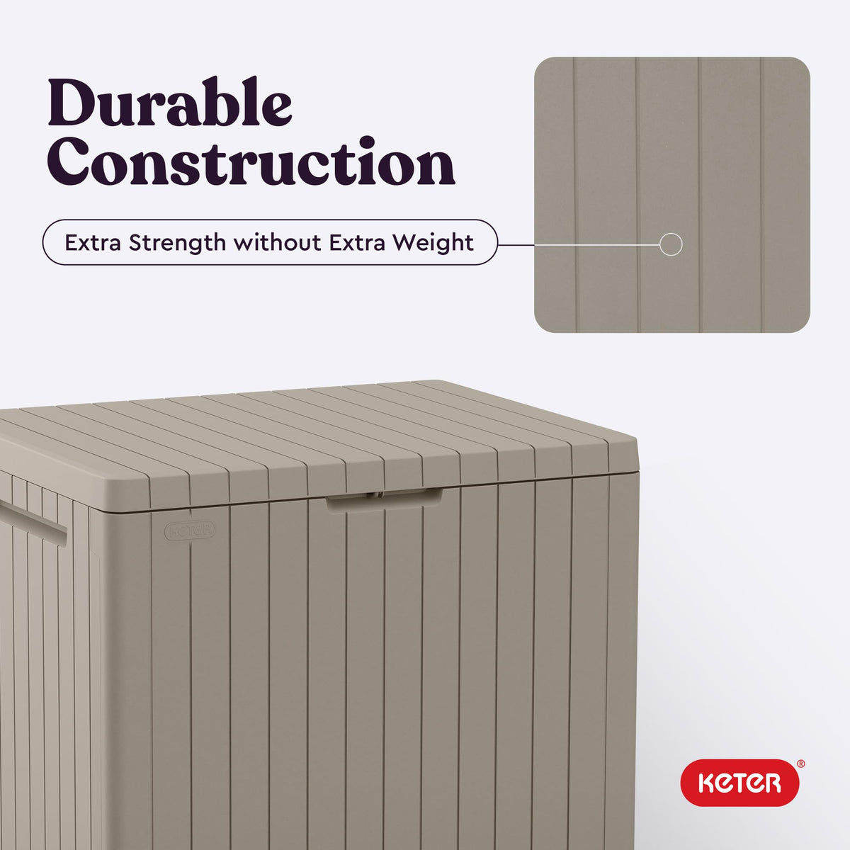 Keter City 30 Gallon Resin Outdoor Storage Box and Side Table, Beige
