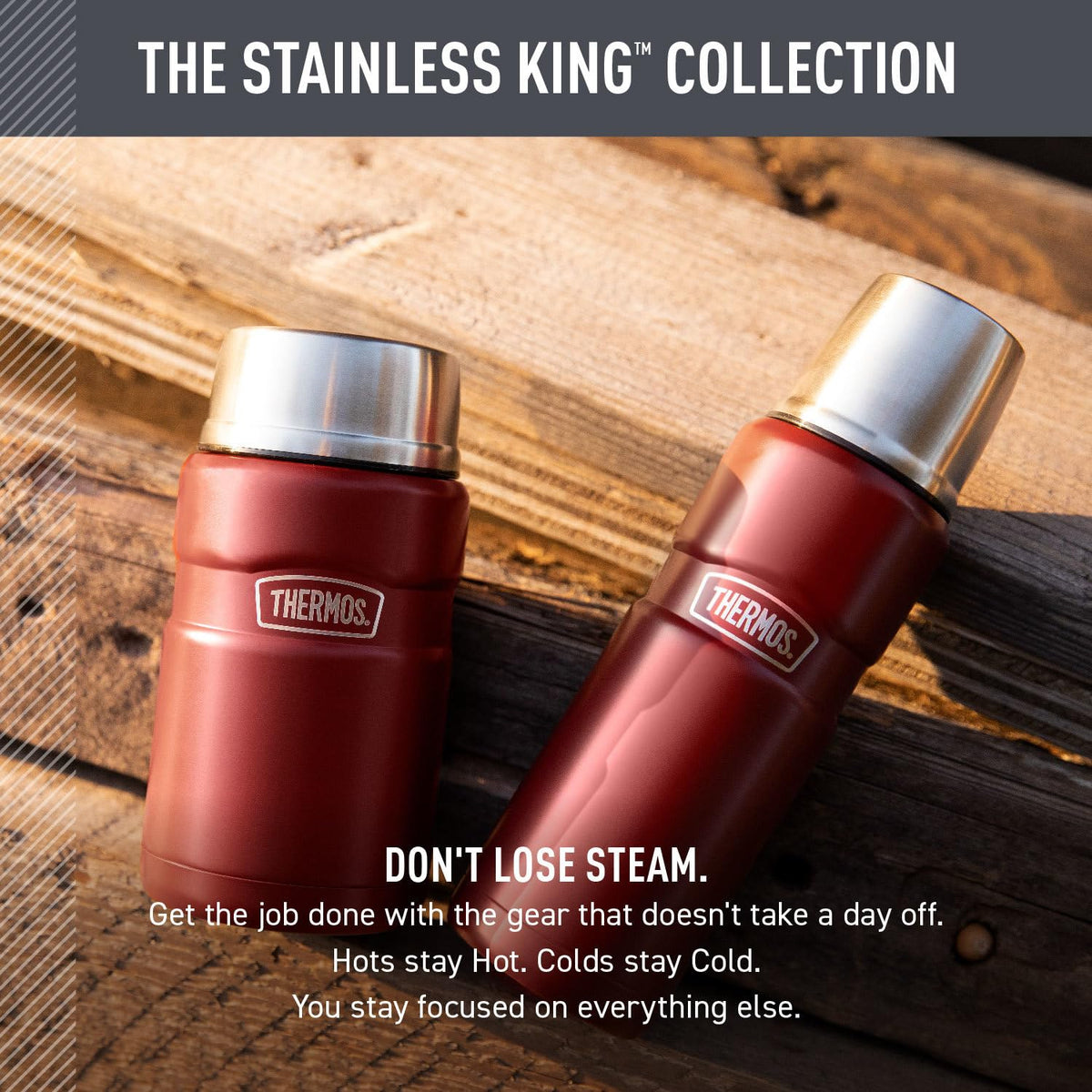 Thermos Stainless King Beverage Bottle, Matte Steel, 16 oz