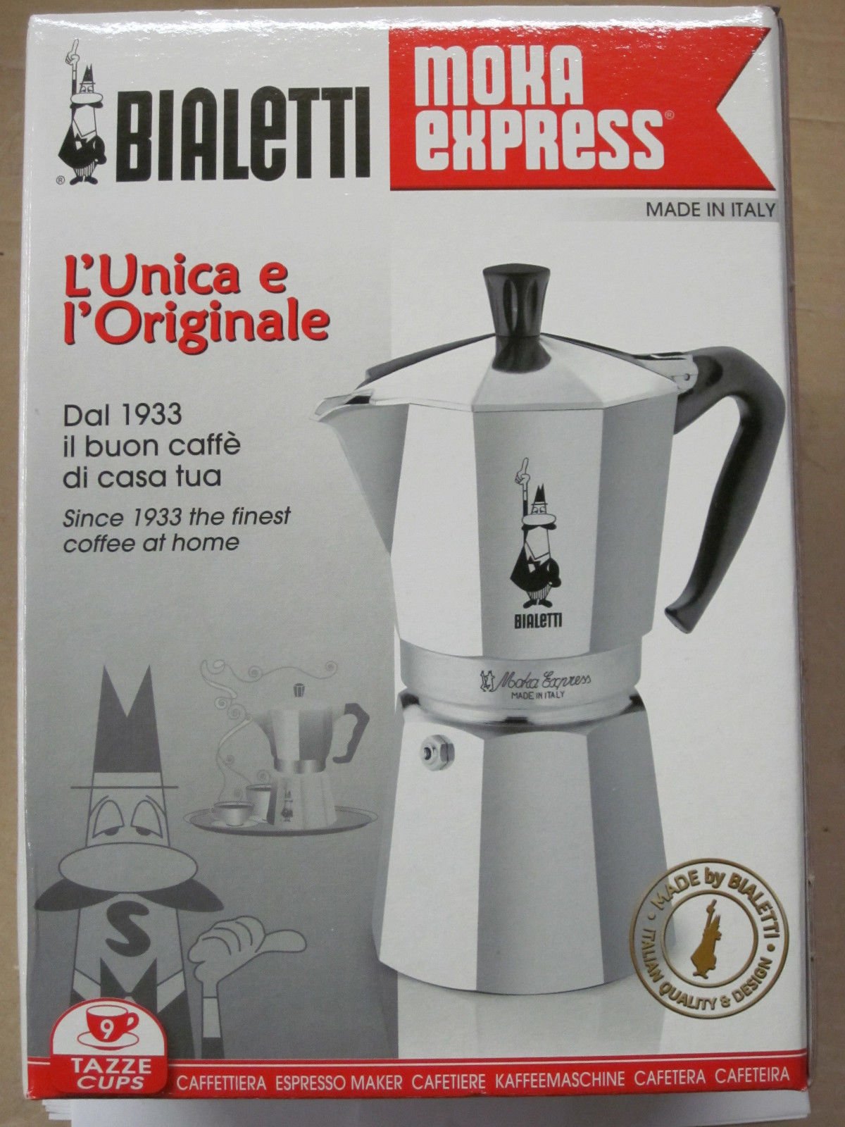Bialetti Moka Express Stovetop Espresso Maker, 9 Cup, Silver
