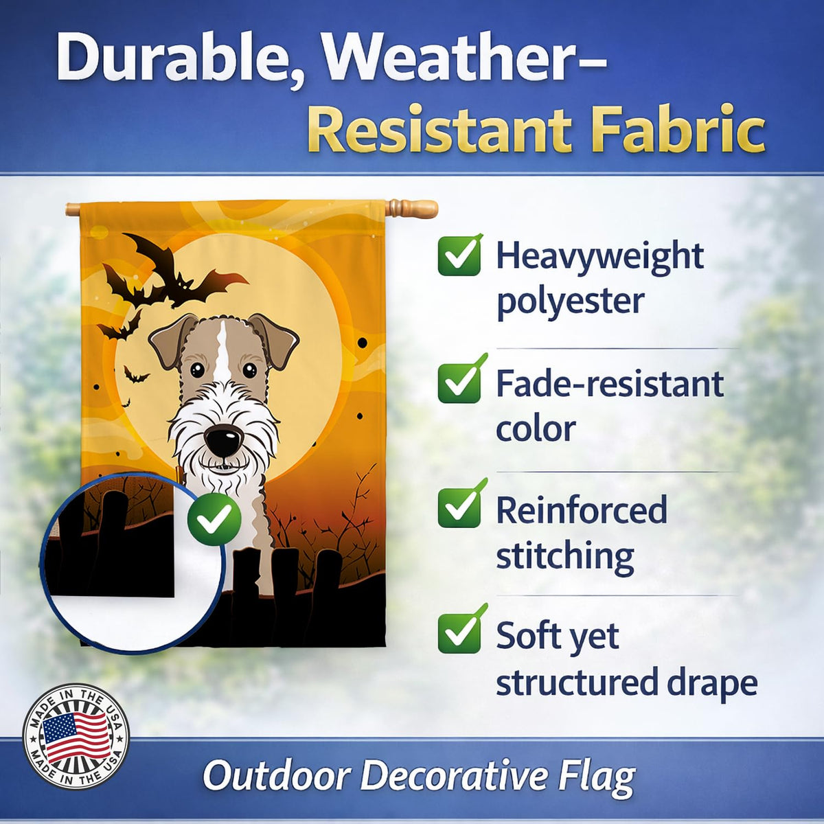 Caroline's Treasures Halloween Wire Fox Terrier House Flag, Large