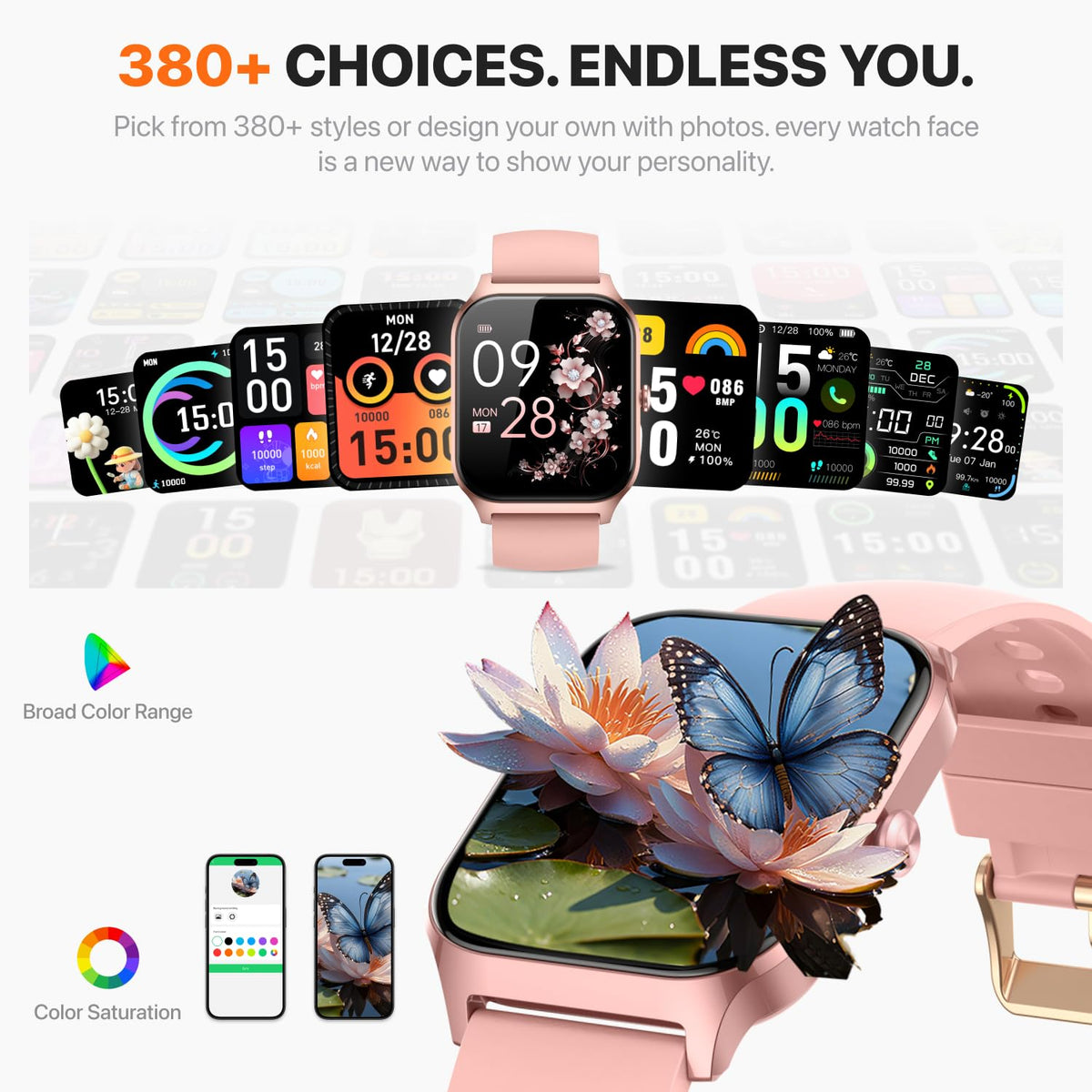 Smart Watch with Calling & Fitness Tracking, Pink, 1.83"