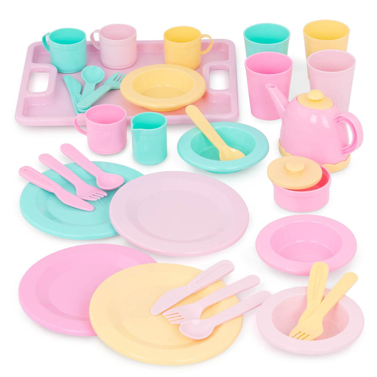 Battat Play Circle Dish Set, Dishes Wishes Dinnerware, 34 Pieces
