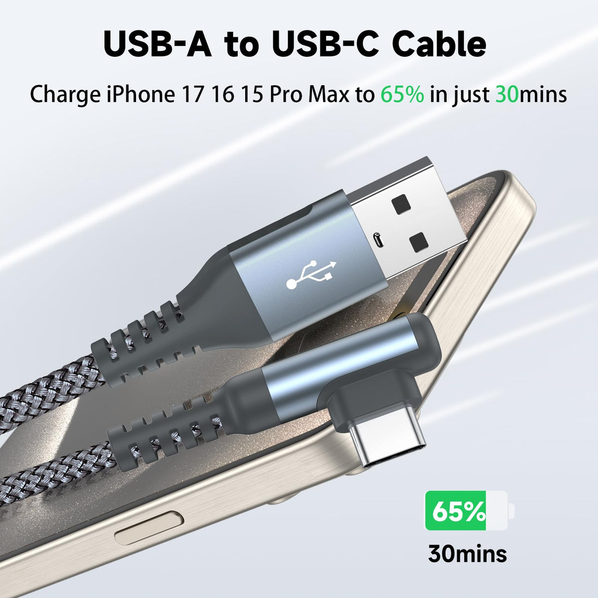 AviBrex Right Angle USB C Charging Cable, 6FT, 2 Pack