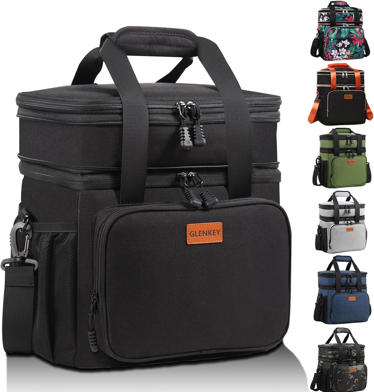 GLENKEY Expandable Double Deck Insulated Lunch Bag, 16 L, Black