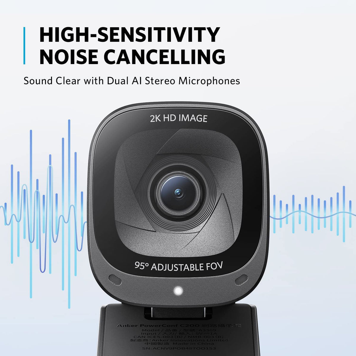 Anker PowerConf C200 2K Webcam, AI Noise Canceling Mic