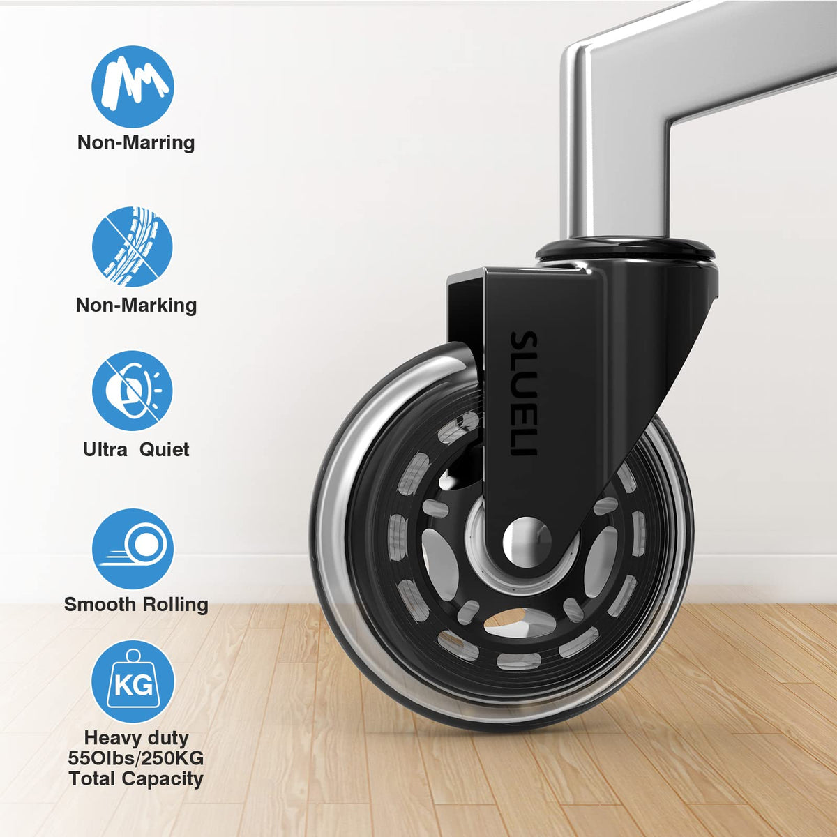 Replacement Office Chair Caster Wheels, 3 Inch, Set of 5