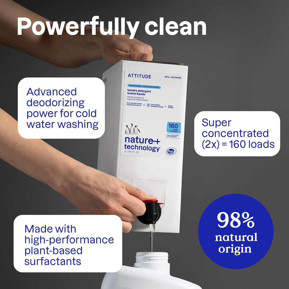 ATTITUDE Liquid Laundry Detergent Refill, Wildflowers, 4 L, 160 Loads