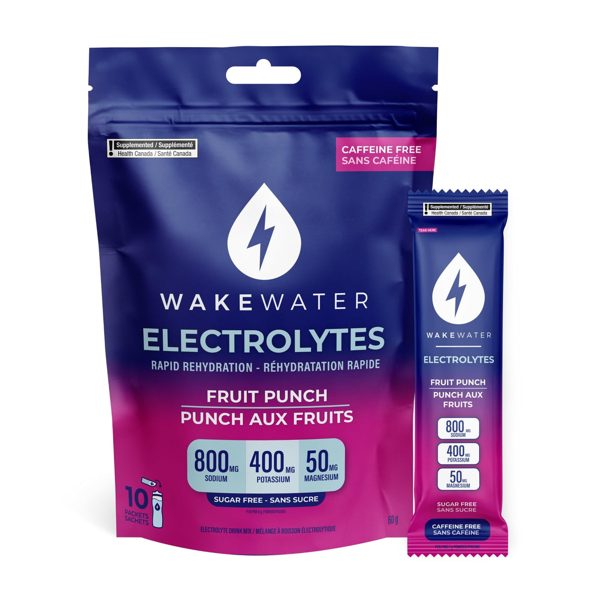 Wake Water Sugar Free Electrolyte Packets, Fruit Punch (10 Pack)