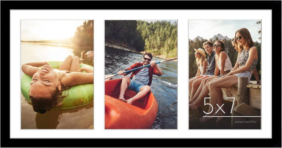 Americanflat 5x7 Collage Picture Frame, Three Photos, Black