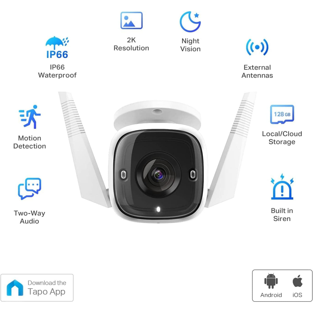 TP-Link Tapo 2K Outdoor Wired Security Camera, White