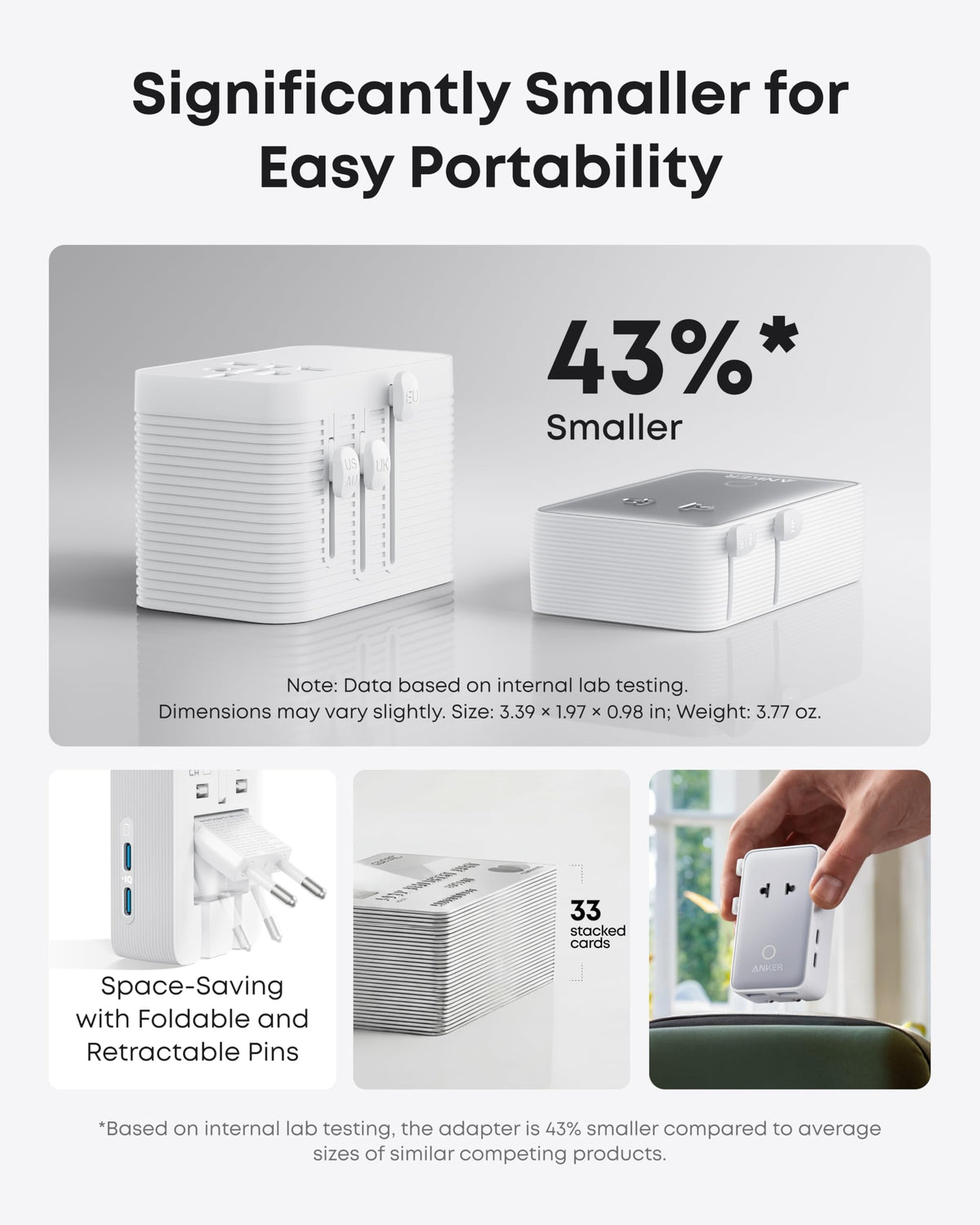 Anker Nano European Travel Plug Adapter, 5-Port, White