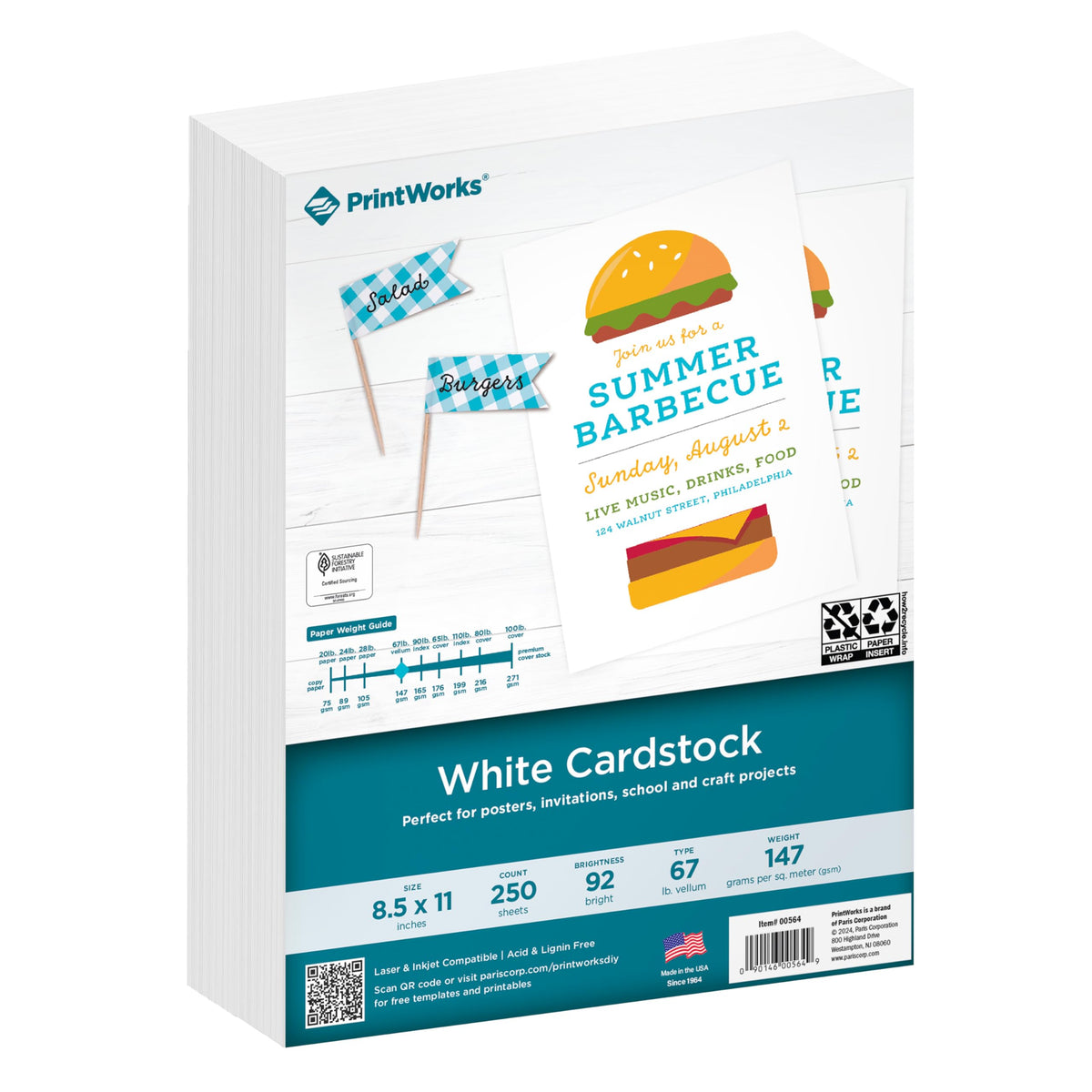 Printworks White Cardstock, 67 lb, 8.5 x 11, 250 Sheets