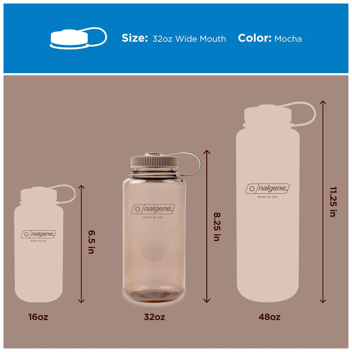 Nalgene Wide Mouth Water Bottle, 32 oz, Mocha