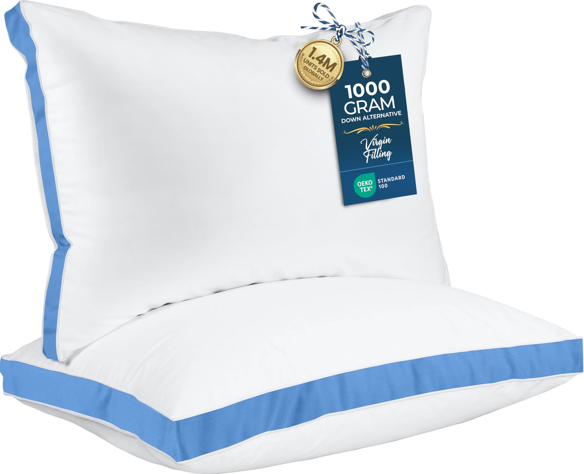 Utopia Bedding Gusseted Bed Pillows, Queen, Blue, Set of 2