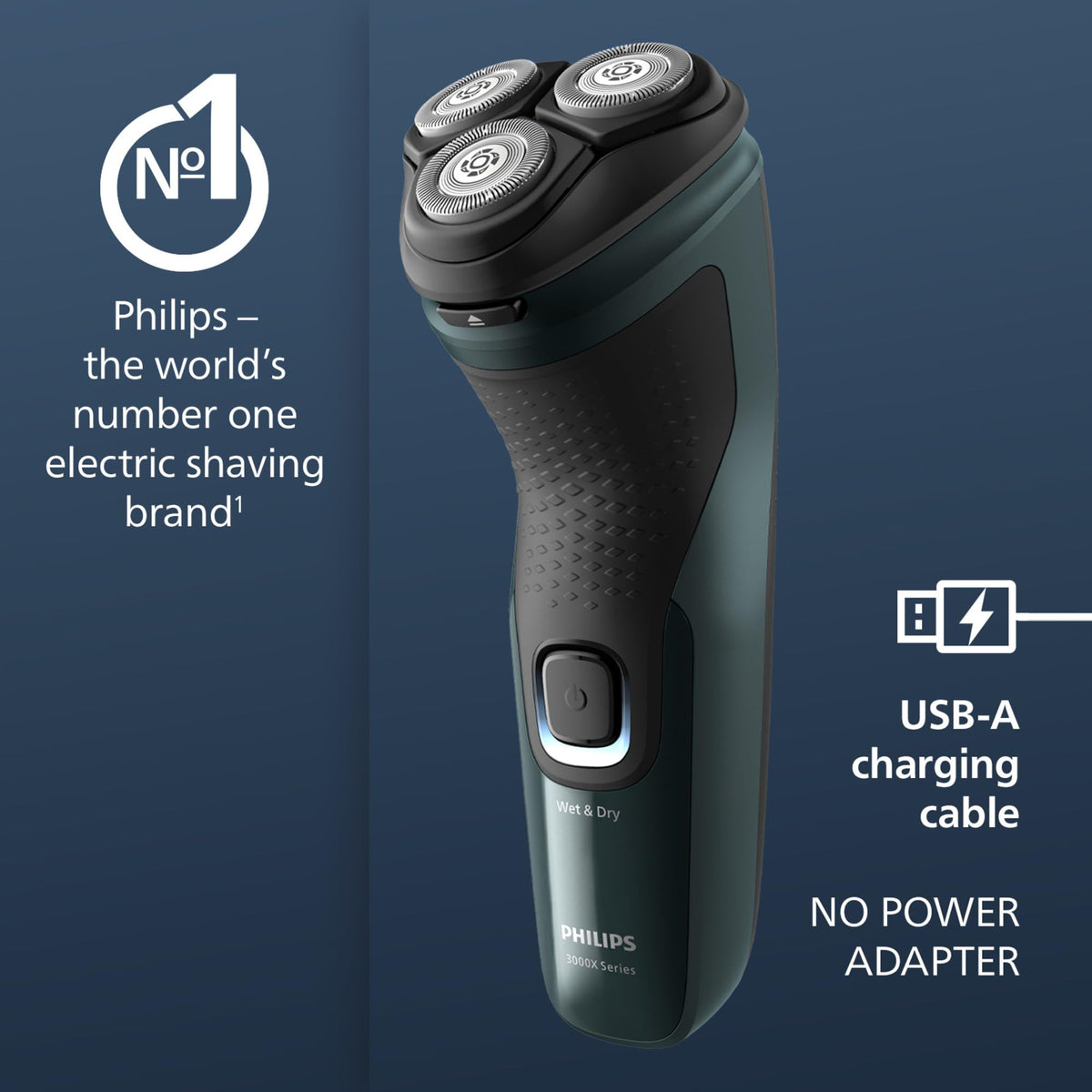 Philips Shaver 3000X Series, Wet and Dry, X3002/00, Dark Forest Green
