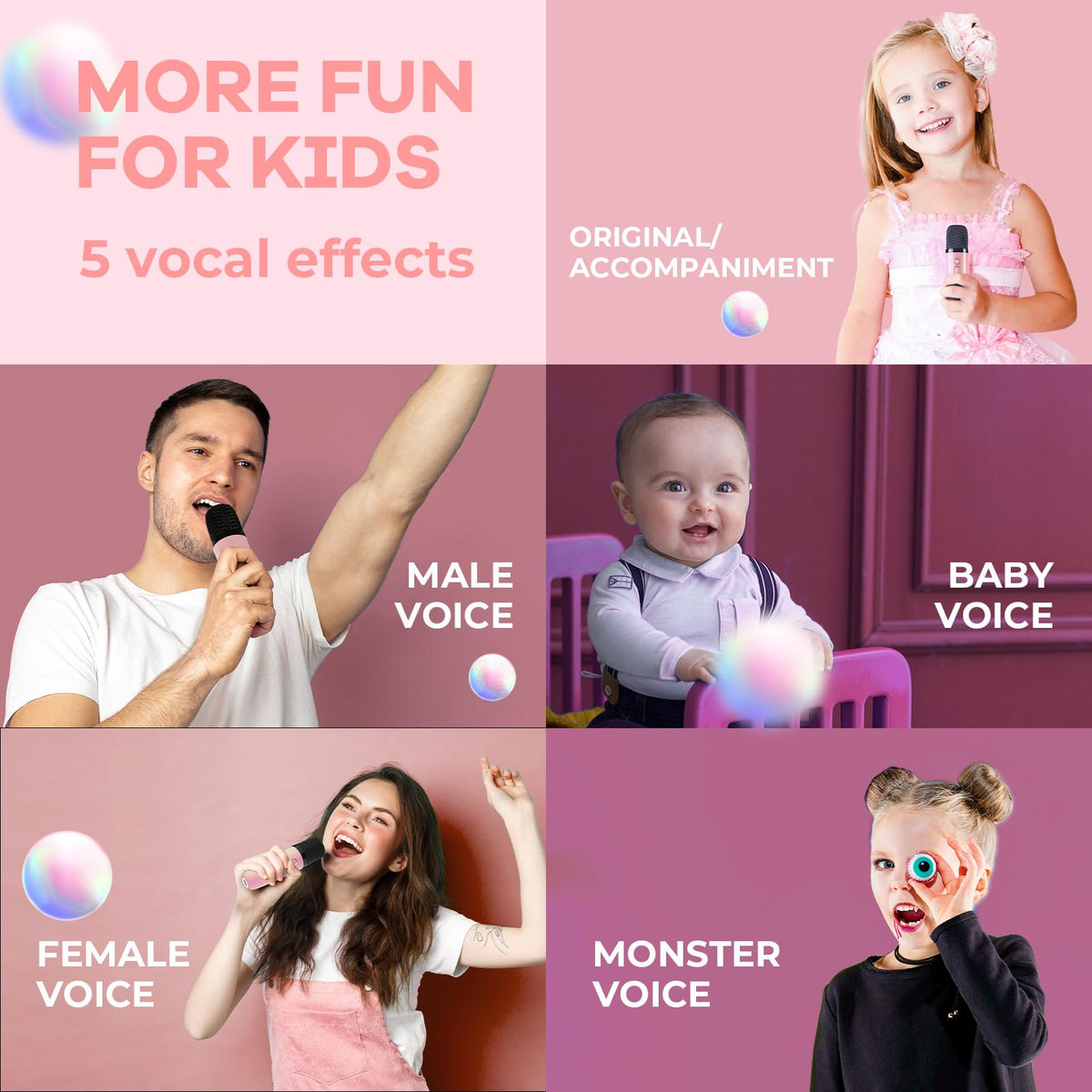 YLL Kids' Mini Karaoke Machine with 2 Wireless Microphones, Pink