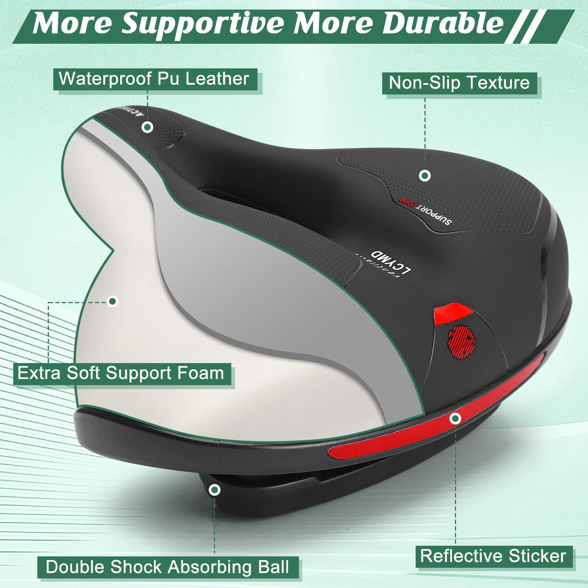 Dual Shock Absorbing Wide Waterproof Bike Seat