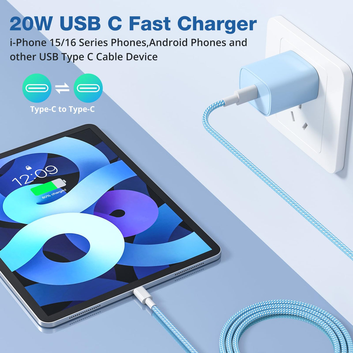 USB C Charger for iPhone with 6FT USB C to C Cable, 20W, 4 Pack