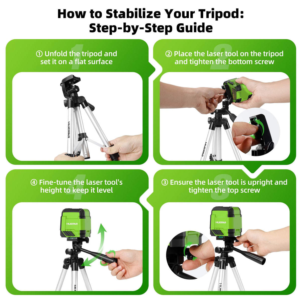Huepar Self Leveling Green Cross Line Laser Level with Tripod