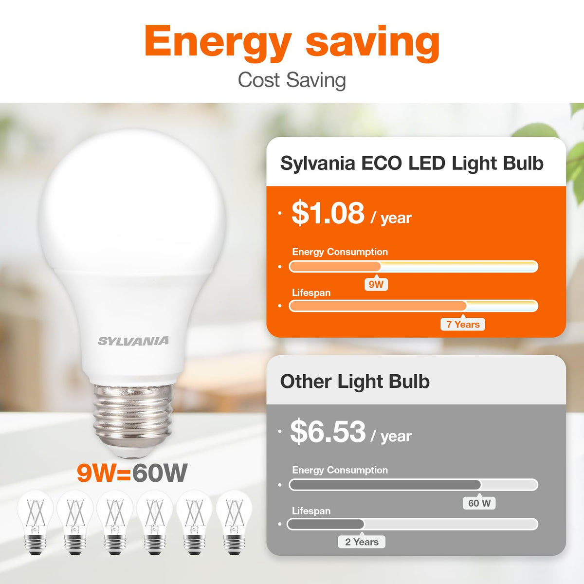 Sylvania ECO LED A19 Light Bulb, 60W Equivalent, 5000K, 8 Count, 40883