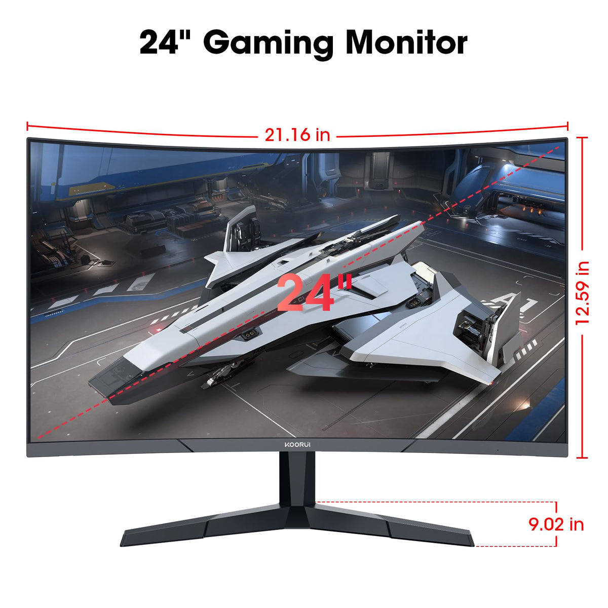 KOORUI 24 Inch Curved Gaming Monitor, 180Hz, 1080P, 1500R, HDR