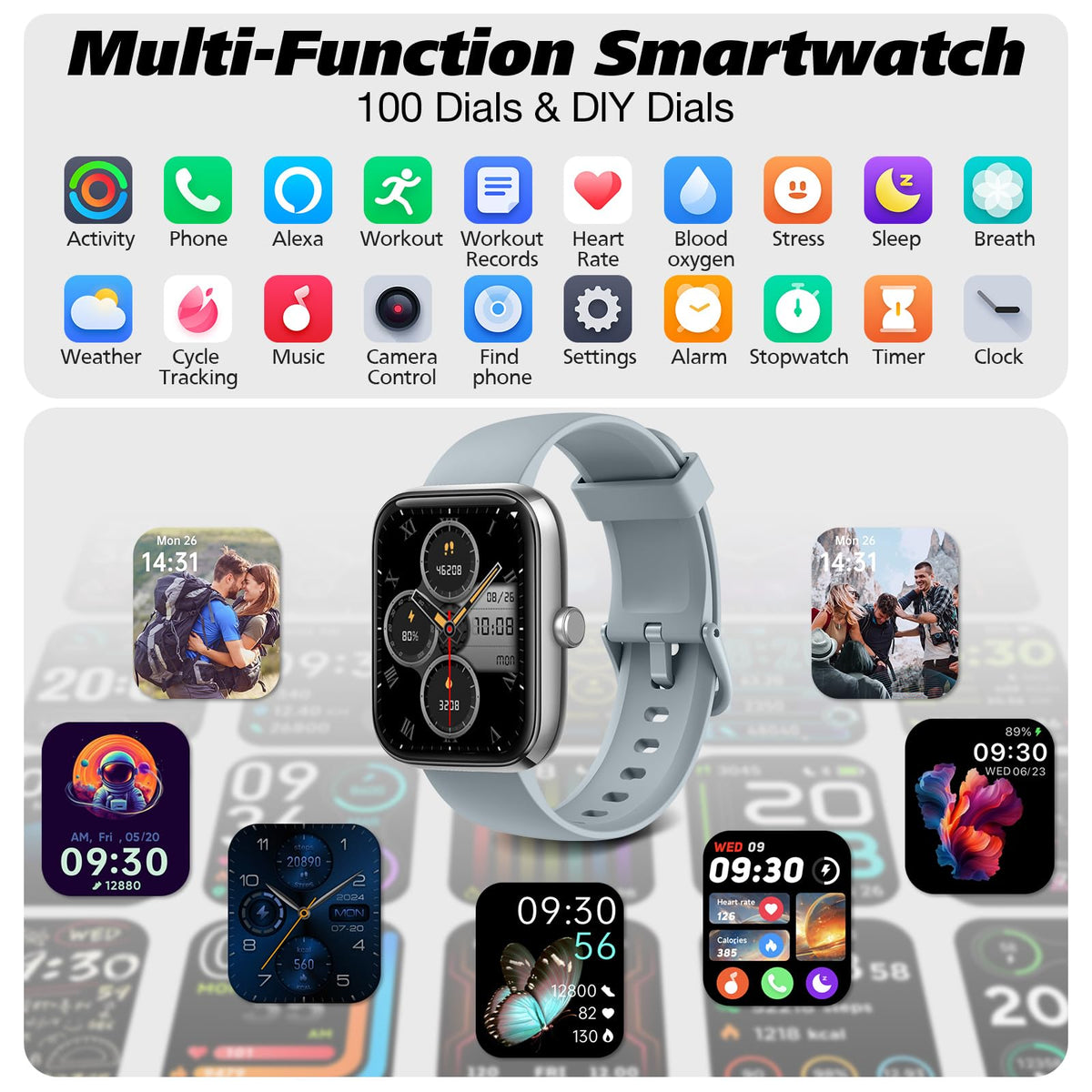 VRPEFIT 1.83-Inch Smart Watch with Calling and Alexa, Cobalt Blue