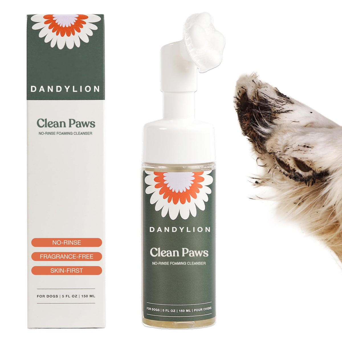 Dandylion Clean Paws No-Rinse Foaming Dog Paw Cleaner, 5 fl oz