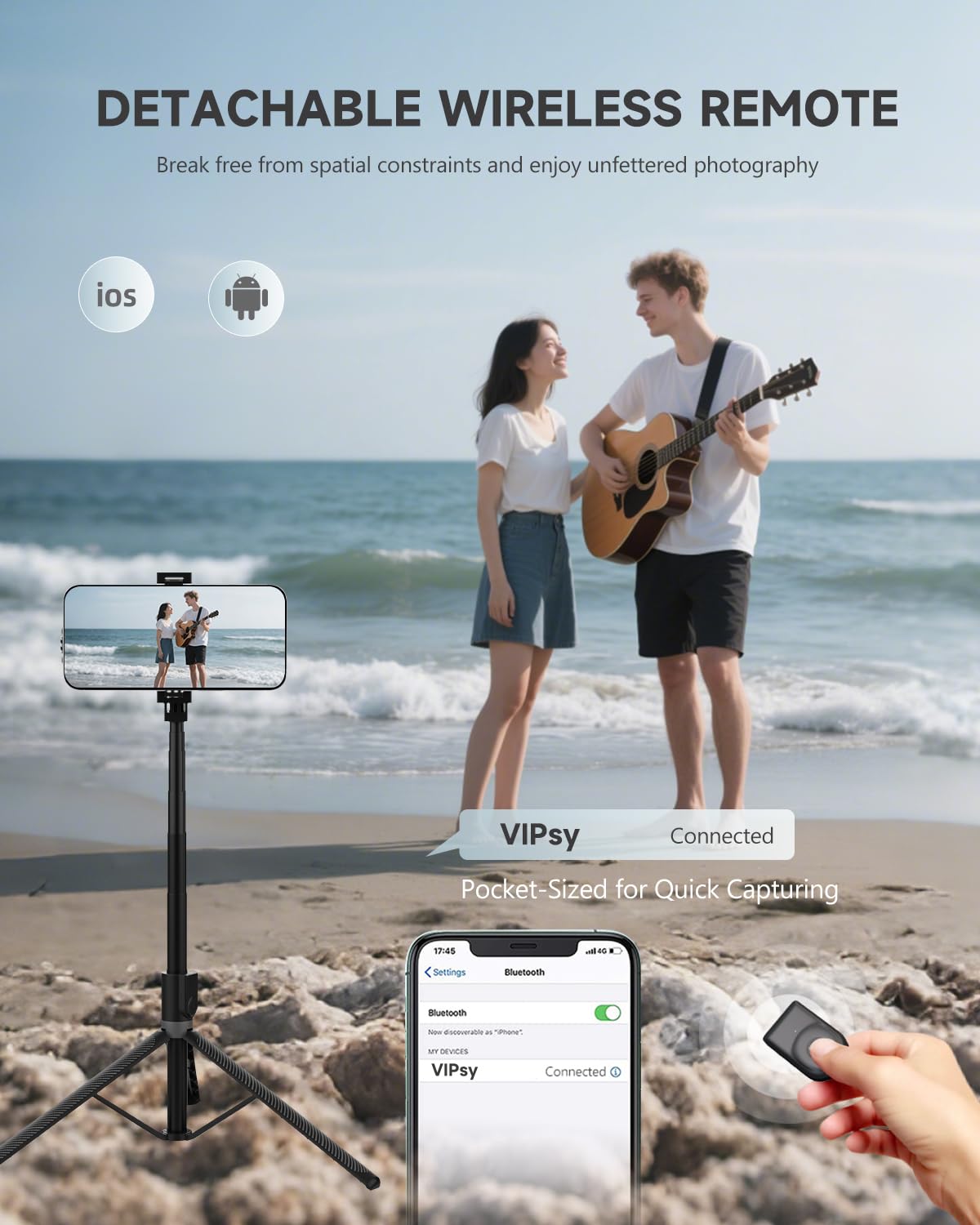 RISEOFLE 71 inch Extendable Phone Tripod and Selfie Stick with Remote